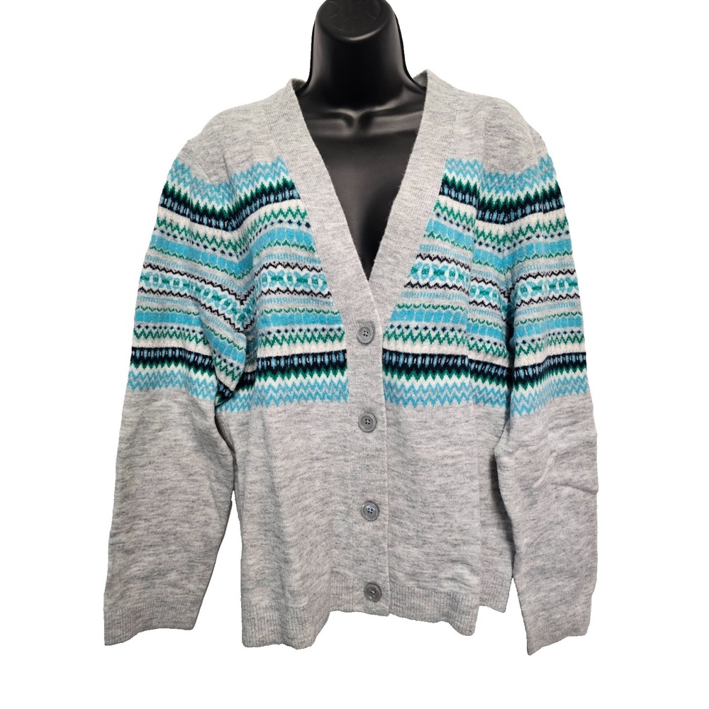 NEW‎ with tags Talbots Fair Isle Cardigan Sweater-v-neck (gray sky)
